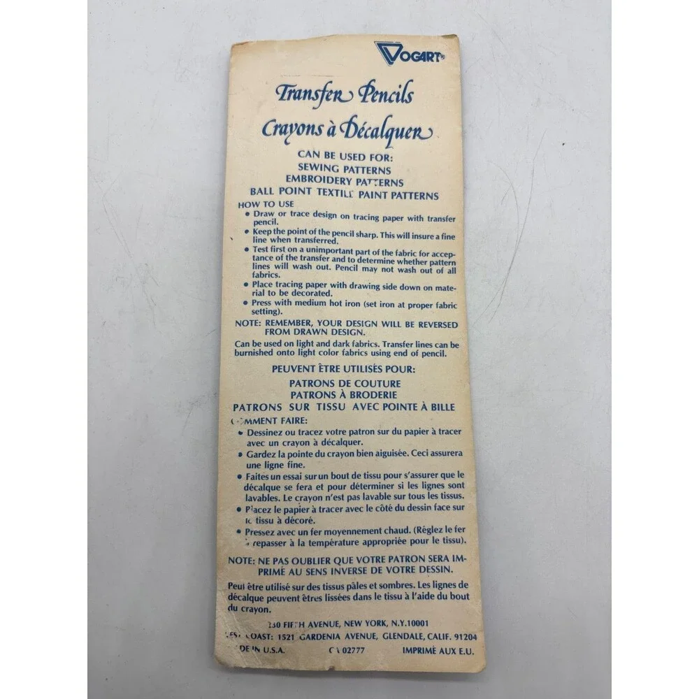 Vogart Iron On Transfer Pencils #1992 Embroidery Pattern Tracing Pencils Pack